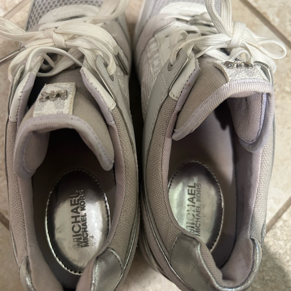 Michael Kors Silver and White Lace-Up Sneakers - Picture 2 of 6